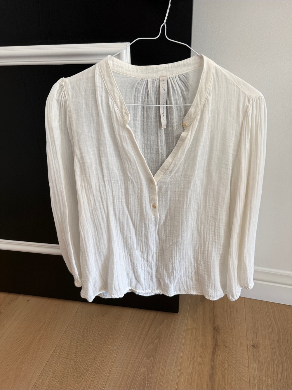 Raquel Allegra Cream Gauze Henley Blouse